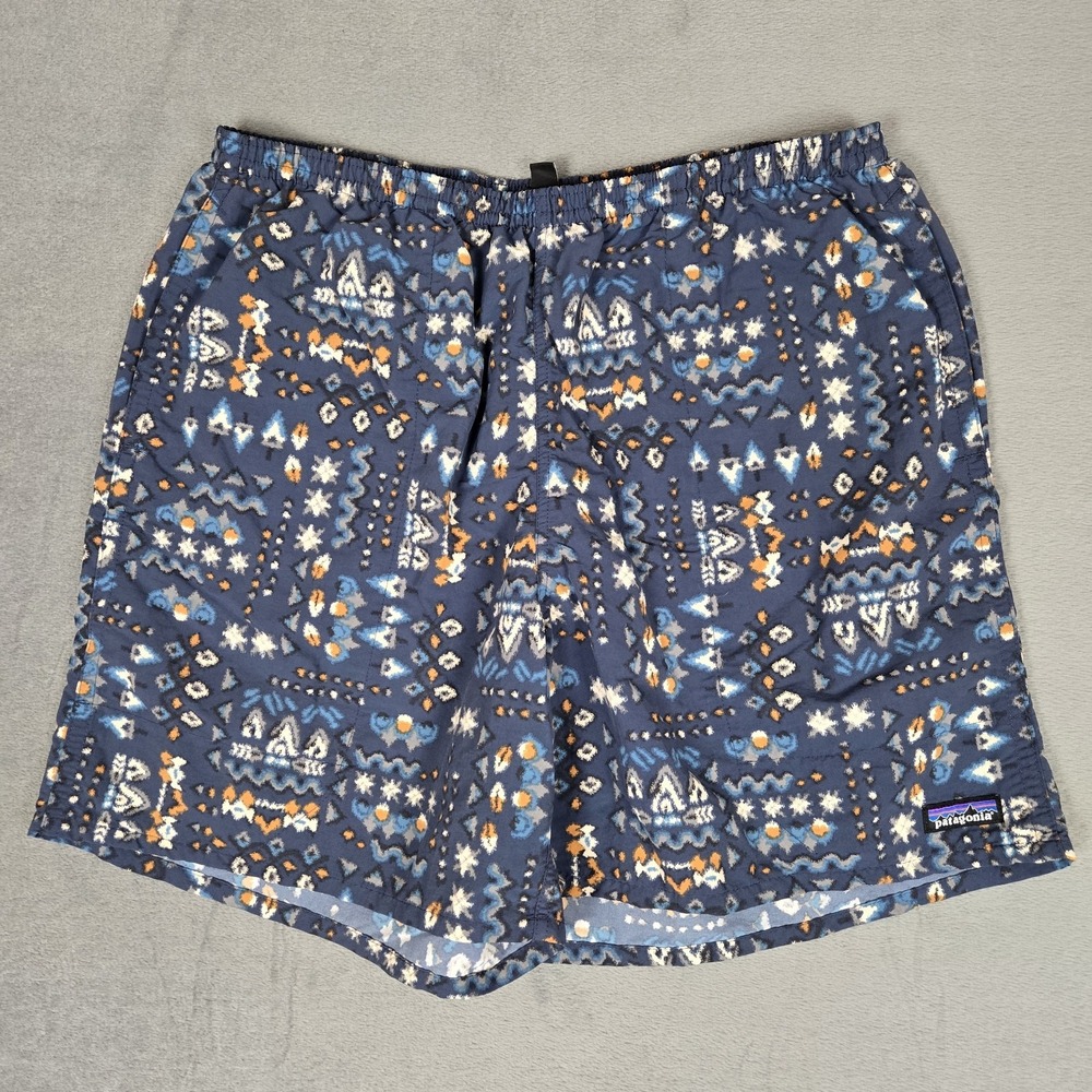 Patagonia Shorts Womens XL Blue Aztec Baggies 5" Pockets Outdoors Hiking Ladies